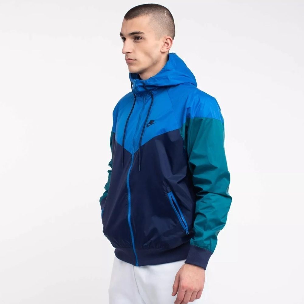 Nike Sportswear Windrunner Heritage Blue Green Colorblock Hooded Jacket Small